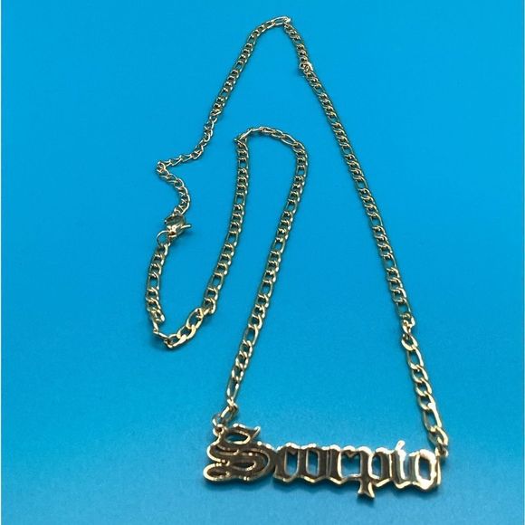 ⭐️Scorpio nameplate 14k Gold plated Figaro necklace ⭐️ - Picture 5 of 14